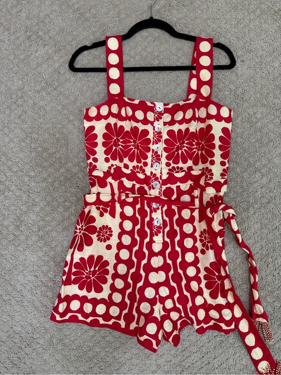 FARM Rio Pants - FARM Rio Red & Cream Floral Linen Blend Romper – Size S